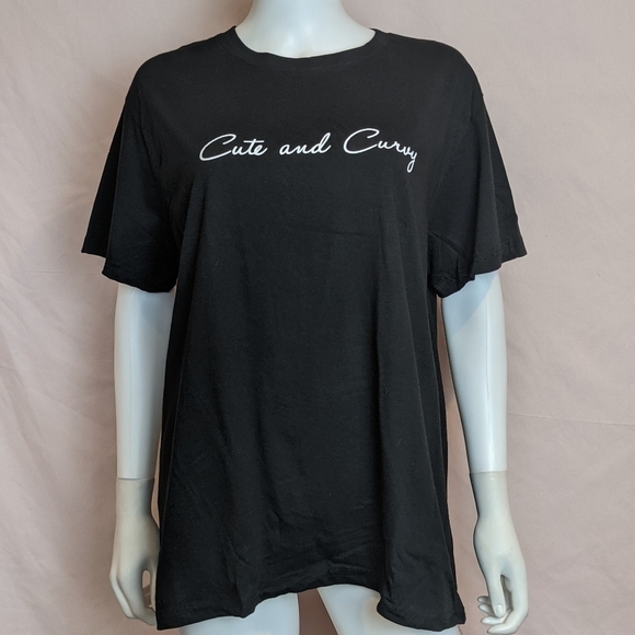 Boohoo Cute And Curvy Graphic Short Sleeve Crew Neck T-Shirt In Black Size 12 - Picture 1 of 5
